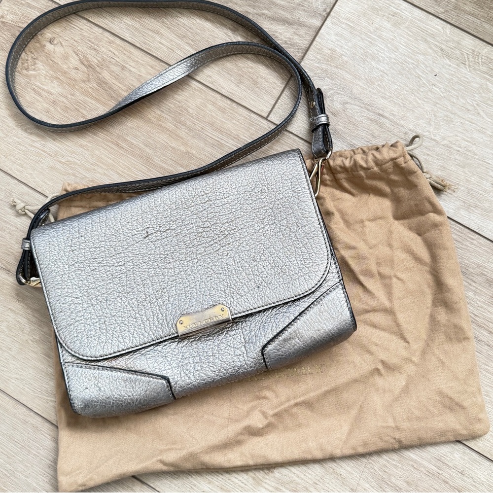 Burberry Metallic Grained Leather Abbott Small Crossbody Bag